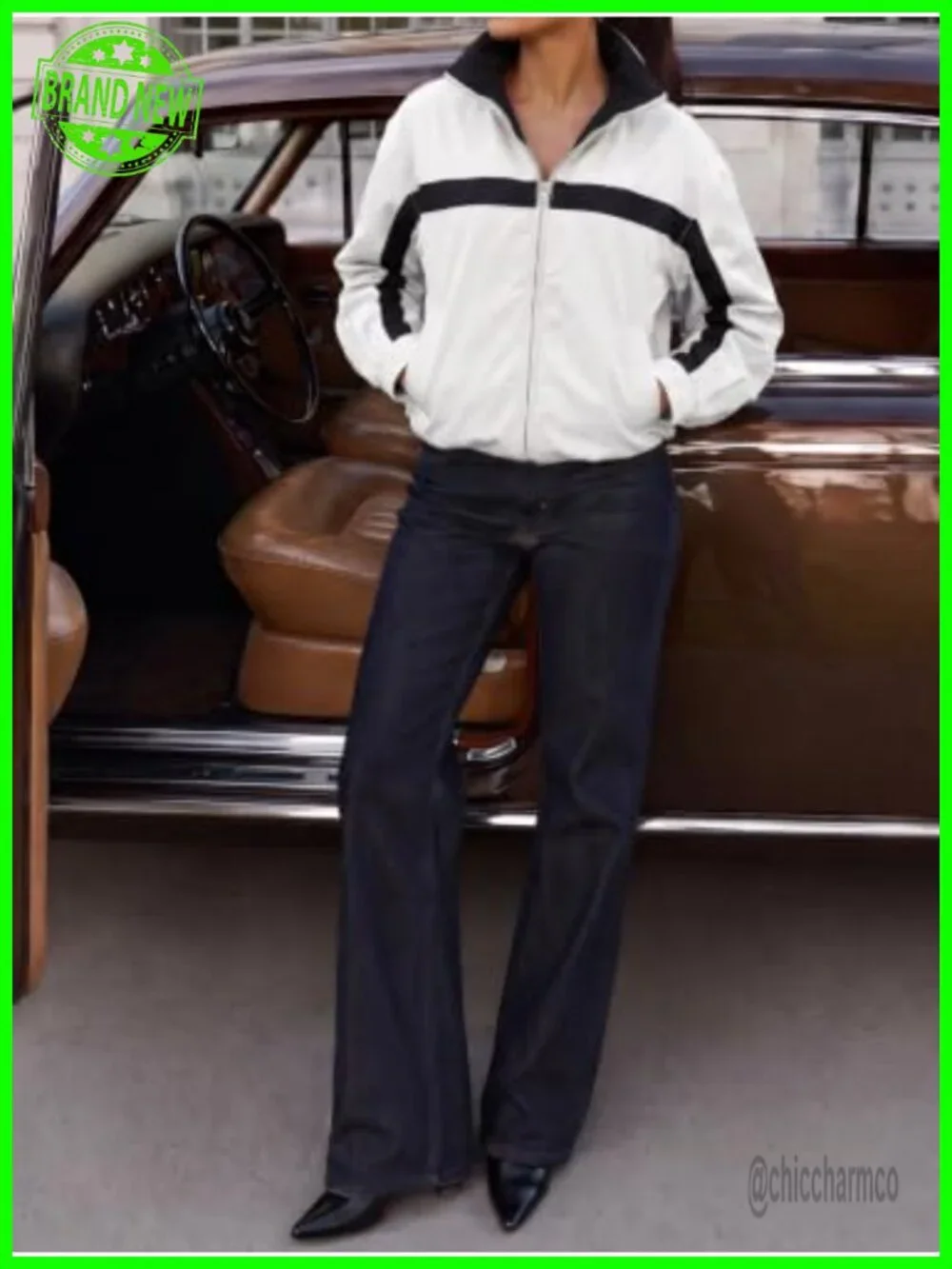 Cropped Zip Up Windbreaker Jacket Oversized Lightweight Casual Colorblock